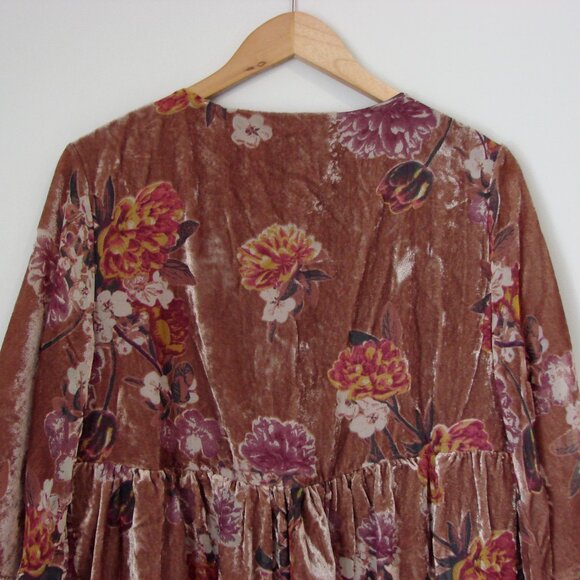 Velvet Floral Mini Dress Floral Boho Babydoll V-neck Burn Out Flowy Size Small - Picture 12 of 14